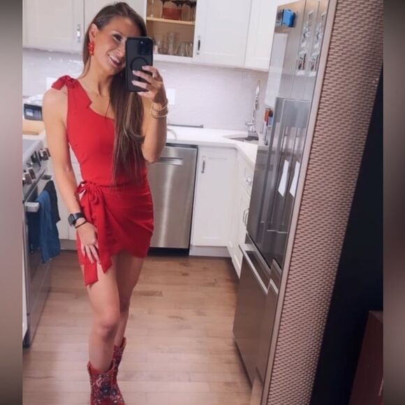 Lucy In The Sky-Red One-Shoulder Dress-XS - Picture 3 of 5